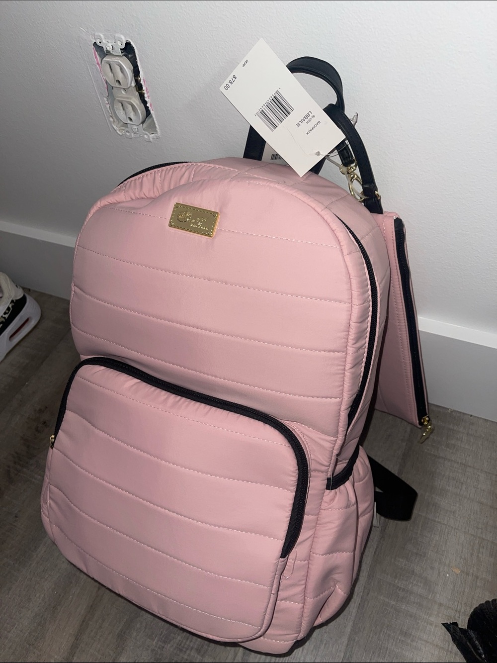 Betsey Johnson Pink Quilted Backpack with Black Trim